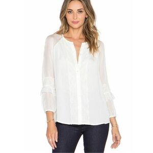 Diane Von Furstenberg white semi sheet long sleeve silk and lace blouse size 4